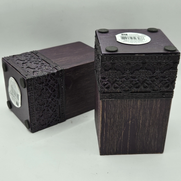 Pair Of Wooden Sugar Mold Wood Candle Holder Primitive Dark Purple 5" H - Picture 12 of 16